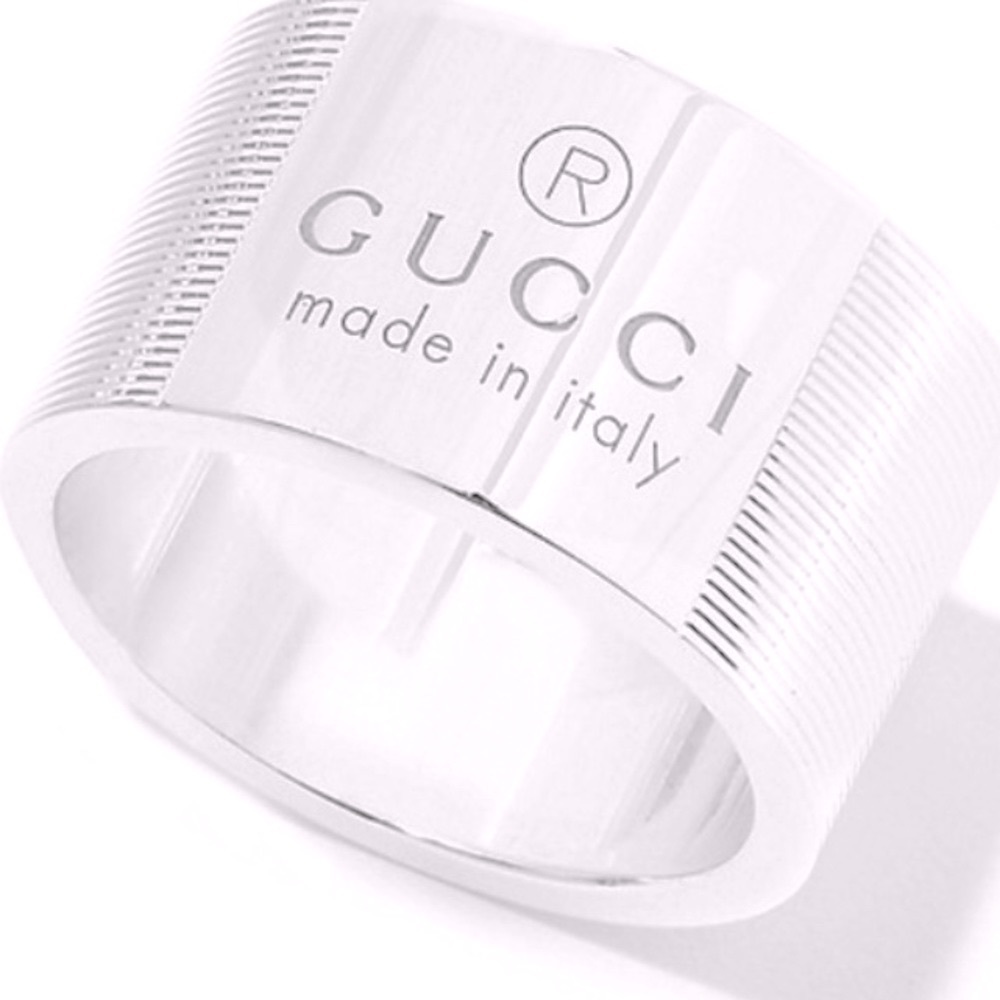 GUCCI .925 Trademark Textured Wide Band Ring 12mm